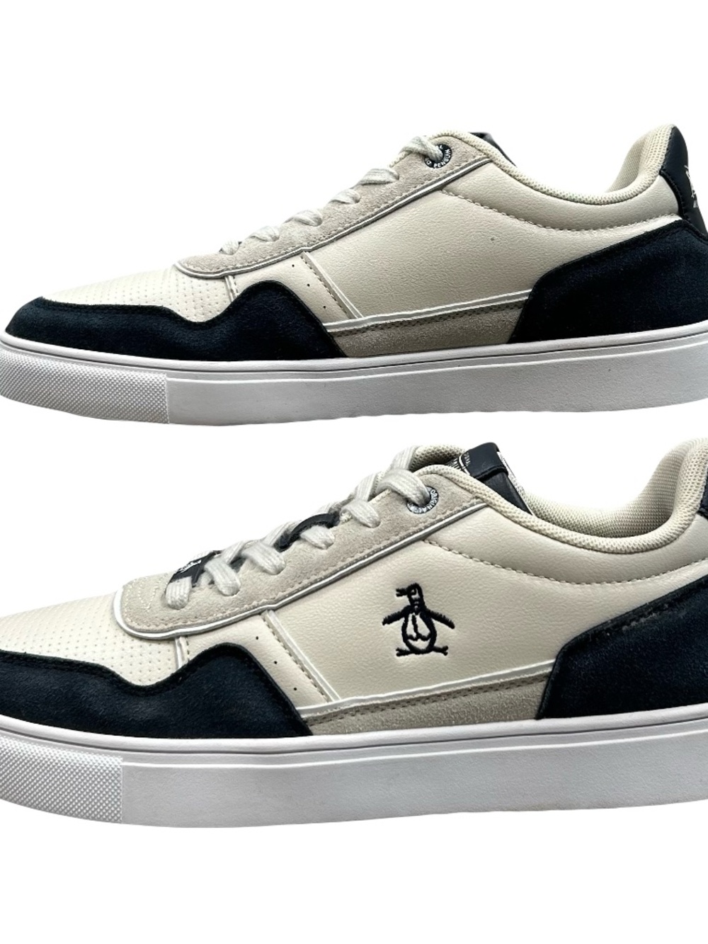 Original Penguin Men's Frost Beige Navy Retro Textile Sneakers Size 10